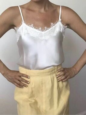 Lily Silk 100% silk lace trim camisole / creamy white / size M runs small